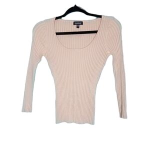 bebe Scoop Neck Ribbed Long Sleeve Top Size Large